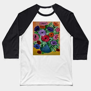 Some colorful poppies in a blue vase Baseball T-Shirt